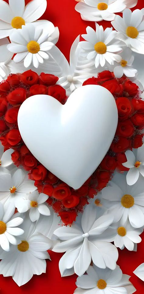 Heart With Flowers Wallpaper, White And Red Hearts Wallpaper, Heart Wallpaper Landscape, White With Red Hearts Wallpaper, Hearts And Flowers Wallpaper, Pure Heart, Heart Pictures, Flower Background, Wall Papers