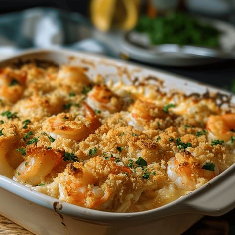 Baked Shrimp Casserole - Recipes, Tasks & Tools Oven Baked Shrimp Casserole, Seafood Bake Casserole, Baked Breaded Shrimp, Baked Stuff Shrimp Casserole, Shrimp Scampi Pasta Bake, Shrimp Scampi Bake, Frozen Pre Cooked Shrimp Recipes Easy, Baked Shrimp Casserole Recipes, Shrimp Bread Recipes