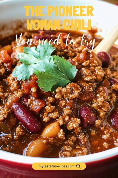 Dive into a bowl of hearty, flavorful chili with The Pioneer Woman’s famous recipe! Packed with ground beef, beans, and a delicious blend of spices, this chili is perfect for chilly nights and family gatherings. Most Flavorful Chili, Six Sisters Chili Recipe, Pioneer Woman’s Chili Recipe, Chunky Beef Chili Recipe Pioneer Woman, Best Ever Chili Recipe Crockpot, Easy Chili Recipes Stovetop, Six Sisters Chili, Chili Recipe Beef Broth, Pioneer Woman Chilli Recipes