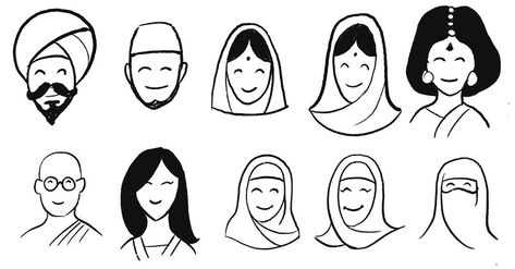 Have a go at including people from different cultures and religions using these examples Different Ethnicity Faces Drawing, Diversity Drawing, Character Design Styles, Coloring Doodles, Face Doodles, Culture Drawing, Doodle People, Graphic Recording, Inclusive Education