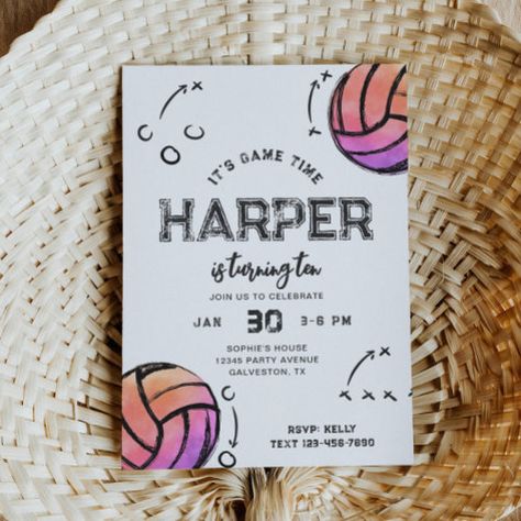 $2.98 | Watercolor Voleyball Birthday Invitation - watercolor voleyball invitation, voleyball birthday invitation, digital voleyball invitation, girl's sports invitations, digital voleyball invite, purple voleyball invitations, pink voleyball invitations, voleyball birthday, pink voleyball birthday, digital pink voleyball invite Volleyball Birthday Invitations, Volleyball Party Invitations, Volleyball Theme Birthday Party, Volleyball Themed Party, Volleyball Birthday Party Ideas, Volleyball Party Ideas, Volleyball Birthday Party, Volleyball Birthday, Soccer Birthday Invitation