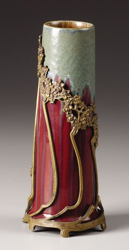 German Gilt Bronze Mounted Art Pottery Vase.  Attributed to Otto Eckmann, Germany, circa 1910 Amphora Pottery, Design Art Nouveau, Bijoux Art Nouveau, Sculptures Céramiques, Art Nouveau Design, Keramik Vase, Arts And Crafts Movement, Glass Ceramic, Beautiful Vase