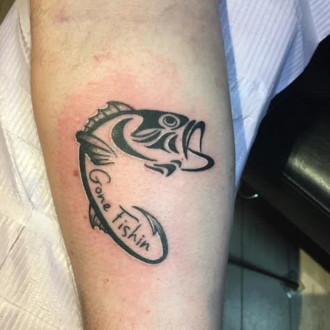 Bass Fishing Tattoo Ideas, Bass Tattoo Fish, Gone Fishing Tattoo Memorial, Fishing Tattoos For Women, Fish Tattoos For Men, Fish Tattoo For Men, Bass Fish Tattoo, Fishing Tattoo For Men, Fishing Lure Tattoo