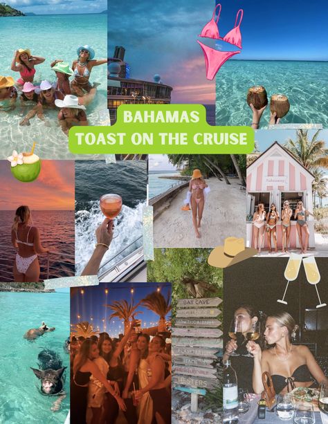 Toast on the cruise bachelorette theme-  Inspo for your bachelorette trip  #bachcruise #bacheloretteonacruise #beachbachelorette #bahamascruise #bacheloretteinspo Bachelorette Collage, Bach Cruise, Collage Themes, Cruise Bachelorette, Bachelorette Inspo, Bachelorette Theme, Bachelorette Cruise, Mexico Cruise, Dave & Busters