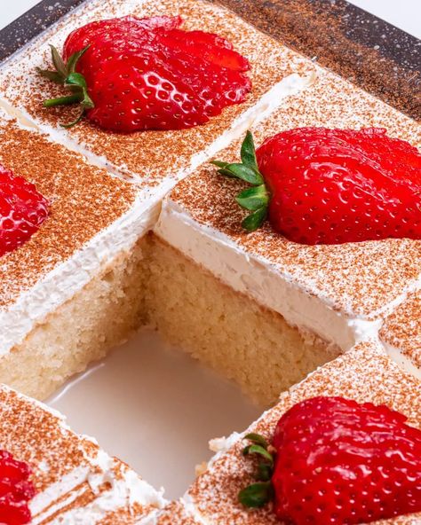 Vegan Tres Leches Cake - School Night Vegan Vegan 3 Leches Cake, Gf Tres Leches Cake, Eggless Tres Leches Cake, Dairy Free Tres Leches Cake, Vegan Tres Leches Cake, Tres Leches Cake Recipe, Leches Cake, Cake Vegan, Tres Leches Cake