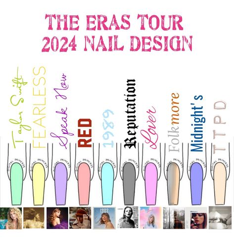 💚💛💜❤️🩵🖤🩷🩶🤎💙🤍 Eras Tour Nails Ttpd, Ears Tour Nails, Taylor Swift Nails Ideas, Taylor Swift Nail Ideas, Eras Tour Nails, Taylor Swift Nails, Taylor Swift Tour Outfits, Nail Time, Swift Tour