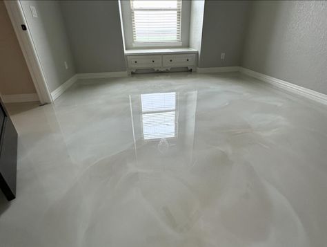 Pearl Epoxy Floors @floorrescue concrete|epoxy •stained concrete removal •diamond grind •mvb epoxy •designer metallic epoxy •liquid quartz T2 #residential #interiordesign #concrete #epoxy #metallicepoxy #home #homedesign #homeinterior #makeover #gloss #pearl #floor #construction #smallbusiness #trustintherescue Pearl Epoxy Floor, Beige Epoxy Floor, White Epoxy Floors In Home, Apoxy House Floor Ideas, Epoxy Floors In Home, Basement Upgrades, Epoxy Floor Basement, Concrete Kitchen Floor, Epoxy Concrete Floor