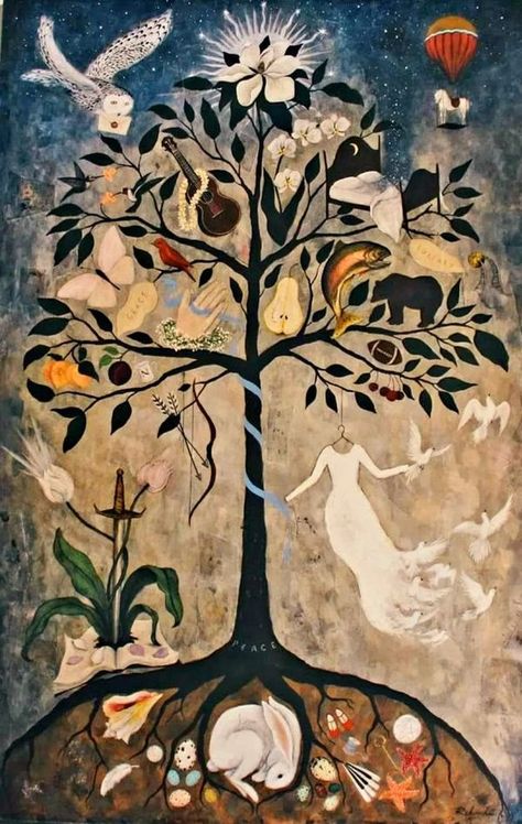 A CELEBRATION OF FEMALE ARTISTS | Family Tree for the Colquitt family (2017) by American painter, writer, filmmaker, and entrepreneur, Rebecca Rebouché (date of birth unlisted), known... | Facebook Rebecca Rebouche Art, Family Tree Aesthetic, Family Tree Illustration, Rebecca Rebouche, Painting History, Large Paintings, Esoteric Art, Date Of Birth, Aesthetic Painting