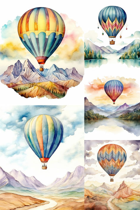 Air Balloon Clipart, Watercolor Hot Air Balloon, Hot Air Balloon Clipart, Balloon Clipart, Boho Watercolor, Market Place, Hot Air Balloon, Air Balloon, Hot Air