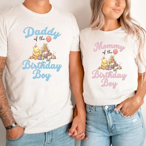 Winnie The Pooh 1st Birthday Boy, Winnie The Pooh First Birthday, Pooh First Birthday, Birthday Family Shirts, 1st Birthday Shirt, Pooh Birthday, Baby Boy 1st Birthday Party, Classic Pooh, Matching Family Shirts