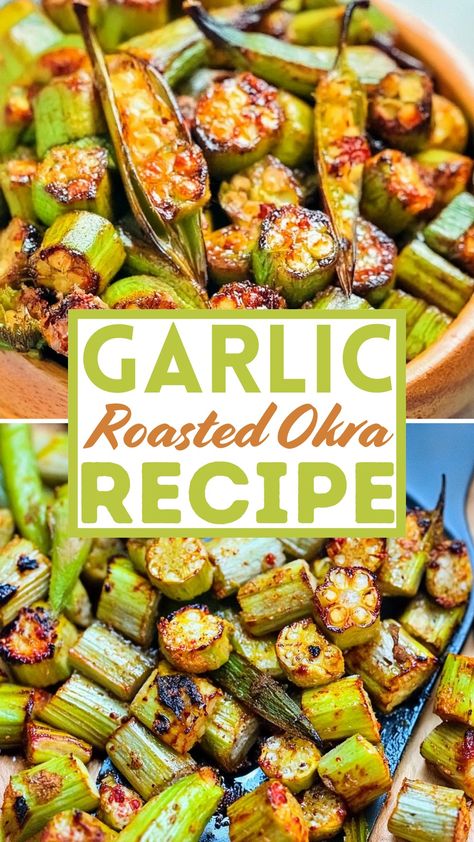 Garlic Roasted Okra, Smoked Okra, Roasted Okra Recipes, Okra Recipes Healthy, Pulled Noodles Recipe, Peanut Butter Noodles Recipe, Basil Pasta Recipes, Baked Okra, Baby Spinach Recipes