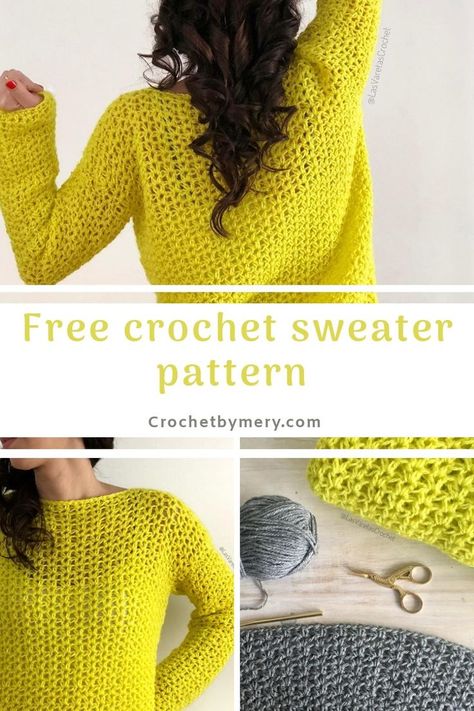 Easy Crochet Sweater, Free Crochet Sweater, Cardigans Crochet, Crochet Sweater Free, Crochet Sweater Pattern, Crochet Jumper, Crochet Sweater Pattern Free, Simple Sweaters, Crochet Diy