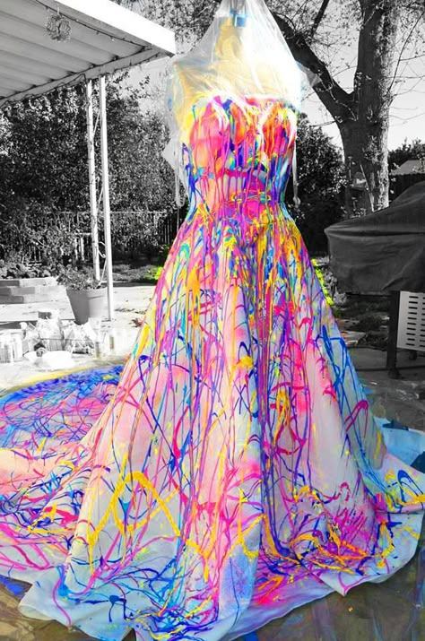 This LED rainbow dress is a magical display of lights and color Rainbow Bridesmaid Dresses, Rainbow Prom Dress, Painted Wedding Dress, Rainbow Bridesmaids, Simple White Wedding Dress, Rainbow Wedding Dress, Led Rainbow, Crazy Dresses, Rainbow Wedding