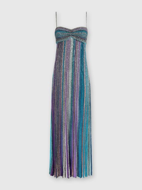 Long sleeveless dress in lamé pleated knit Multicoloured | Missoni Long Sleeveless Dress, Pleated Knit, Missoni Dress, Sleeveless Long Dress, Ball Dresses, Fancy Dresses, Missoni, Special Occasion Dresses, Pretty Dresses