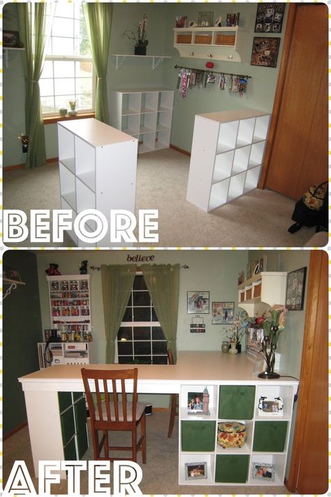 DIY Awesome Four Station Desk on a Budget Interior Design Country, Diy Crafts Desk, Craft Tables With Storage, Craft Room Tables, Cheap Diy Crafts, Craft Table Diy, Dream Craft Room, Craft Room Design, Diy Craft Room