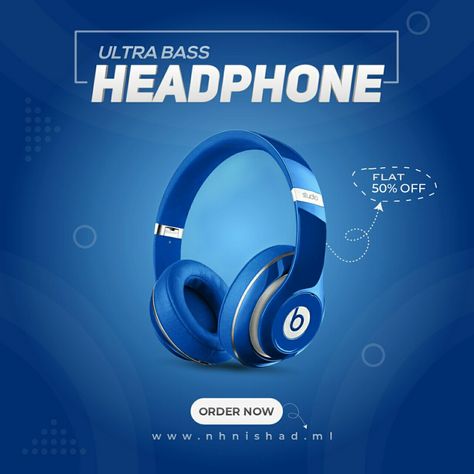 Headphone Poster for Social Media Headphone Poster Design, Headphone Ads, Headphone Poster, Products Ads, Jbl Headphones, Photoshop Tutorial Photo Editing, Marketing Poster, Headphones Design, Creative Advertising Design