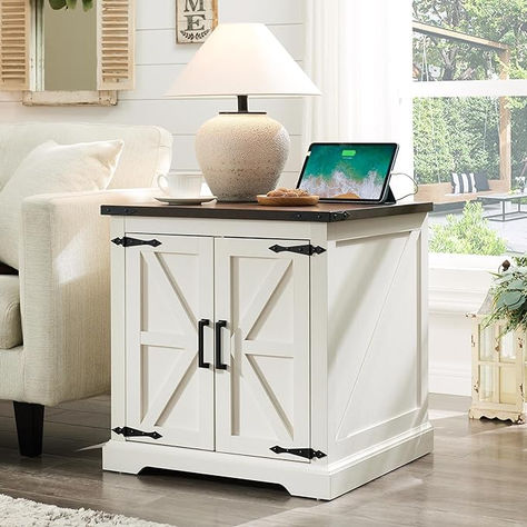 Large Tabletop with Charging Station : The charging station with 2 power outlets and 2 USB ports allows you to charge up to 4 devices simultaneously, keeping your electronics within reach. Product Measured: 24" W x 24" D x 24"H.
Eye-catching Farmhouse design Square Nightstand, Large Side Table, Farmhouse End Table, Design Marocain, Farmhouse End Tables, Shelf For Living Room, Table With Charging Station, Large Storage Cabinets, Barn Door Designs