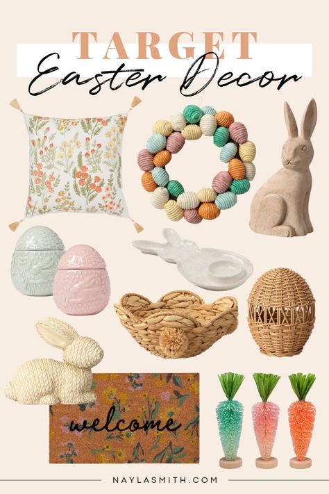 neutral boho easter decor Bohemian Easter Decor, Boho Vases Michaels Stores, Boho Easter Decor, Neutral Boho Home, Pascuas Ideas, Pottery Barn Easter Basket, Thrifted Easter Basket, Boho Bunny Wreath, Target Easter