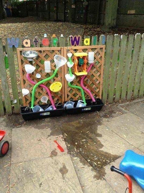 Eyfs Outdoor Area, Water Play Preschool, Toddler Garden, Water Play For Kids, Outdoor Kids Play Area, Preschool Playground, Kids Yard, Preschool Garden, Outdoor Play Spaces