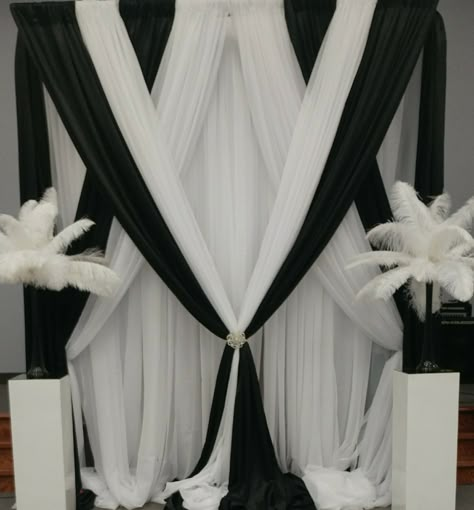 Black And White Draping Wedding, Black And White Wedding Backdrop, Event Draping, Backdrop Inspiration, Wedding Drapery, Prom Backdrops, Draping Ideas, 2pac Quotes, Pipe And Drape Backdrop