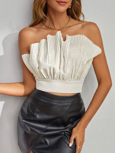 Free Returns ✓ Free Shipping On Orders $49+ ✓. Fold Pleated Crop Tube Top- Women Tops at SHEIN. Pleated Tube Top, Pleated Crop Top, Crop Tube Top, The Fold, Cropped Tube Top, Women Tops, Tube Top, Summer Women, Strapless Top