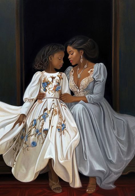 "Chapter IV: Mother and Daughter" Oil and Acrylic on Canvas 2024  Artist: Ikechukwu Nnadi @nnadiarts #ikechukwunnadi Black Motherhood Art, Mother Daughter Aesthetic Black, Mother And Teenage Daughter, Black Mom And Her Daughter, Black Mother And Daughter Art, Black Motherhood Painting, Black People Art, Daughter Black, Art Mom