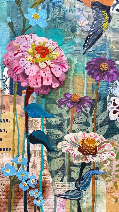 Folk Quilt, Cuadros Diy, Mixed Media Art Projects, In Her Garden, Flower Collage, Collage Art Projects, Paper Collage Art, Abstract Flower Art, Color And Light