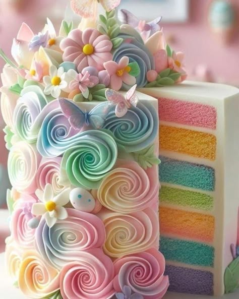 Pastel Color Cakes Birthdays, Mini Torte, Beautiful Cake Designs, Creative Cake Decorating, Creative Birthday Cakes, Cake Decorating Designs, Crazy Cakes, Pretty Birthday Cakes, Cute Birthday Cakes