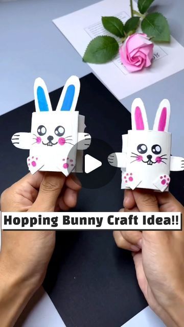 Toilet Paper Roll Hopping Bunny, Toilet Paper Roll Bunnies, Toilet Paper Roll Bunny, Hopping Bunny Craft, Third Grade Literacy Centers, Hopping Bunny, Kreativne Ideje, Colored Markers, Paper Bunny