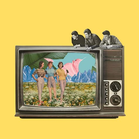 Vintage Tv Poster, Vintage Television Illustration, Tv Collage Art, Vintage Tv Illustration, Tv Illustration Art, Vintage Television Aesthetic, Tv Png Aesthetic, Watching Tv Art, Vintage Tv Aesthetic