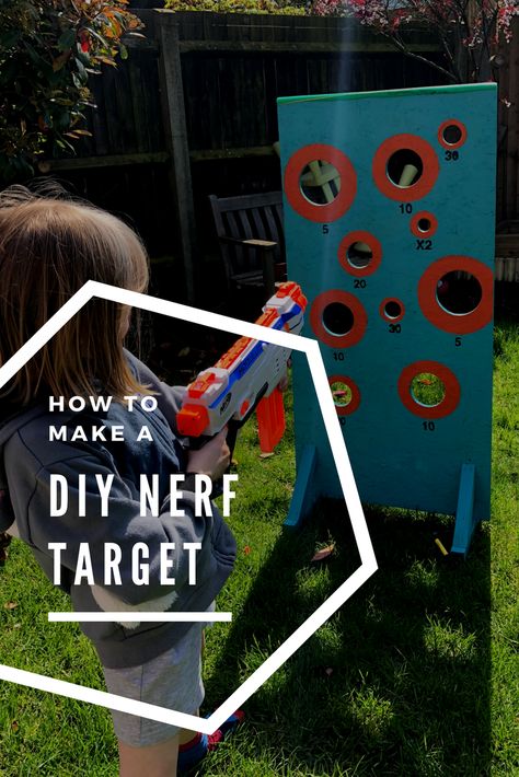 How to make a DIY Nerf target for children to use in the garden - hopefully they will stop aiming at each other now! Backyard Nerf Battlefield, Diy Nerf Targets, Diy Nerf Battlefield, Diy Nerf Party, Nerf Birthday Games For Boys, Nerf Games, Diy Carnival Games, Indoor Birthday Parties, Carnival Games For Kids