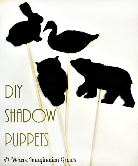 DIY shadow puppet craft for kids using recycled materials! A fun way to learn and play with light! Shadow Theme, Shadow Activities, Puppets Diy, Theme Nature, Puppet Crafts, Puppet Theater, Nocturnal Animals, Preschool Science, Shadow Play