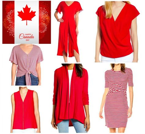 I’ve given you some ideas for red, white and blue outfits to wear on the Fourth of July.  But since I’m Canadian, and many of my readers are too, I wanted also to include some suggestions for what to wear on Canada Day, which is coming up this weekend. Canada Summer Outfits, 2017 Fashion Outfits, Red White And Blue Outfits, White And Blue Outfits, Travel Wardrobe Spring, Canadian Clothing, Stylish Spring Outfit, Tops Fall Outfits, October Outfits