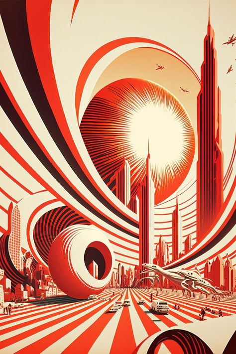 Artist ~ Micell A. Avant Garde Poster Design, Retro Futurism Architecture, Retro Futurism Design, Futurist Painting, Futurism Architecture, Future Illustration, Futuristic Artwork, Retro Futurism Art, Futurism Art