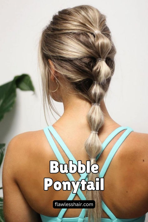 Bubble Ponytail Bubble Ponytail Hairstyles, Bubble Braid Ponytail, Black Cake Stand, Easy Updos For Medium Hair, Cool Gym, Bubble Braid, Gym Look, Braid Ponytail, Black Cake