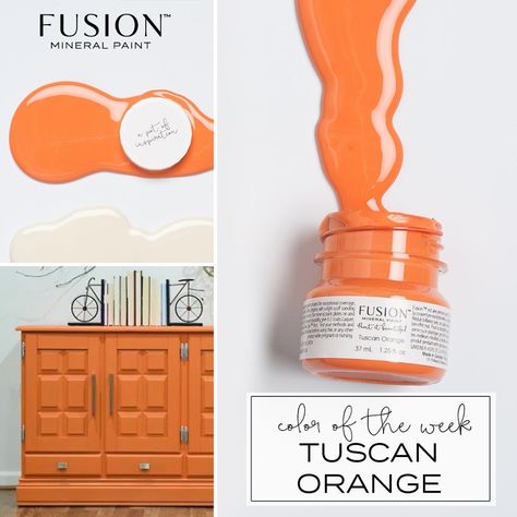 Fusion's Colour of the Week is Tuscan Orange! A rustic orange- red, inspired by the uniquely coloured brick found in Tuscany and the beautiful Italian landscape.  Share your Tuscan Orange projects with us!  Stop by The Painted Heirloom galleries at Miles Antique Mall or Millie's Antiques & Collectibles to pick up a pint!  #milesantiques #furniture #fusion #fusionmineralpaint Color Of The Week, Homestead House, Rustic Orange, Paint Sample, Italian Landscape, Iron Orchid Designs, Furniture Paint, Fusion Mineral Paint, Paint Samples