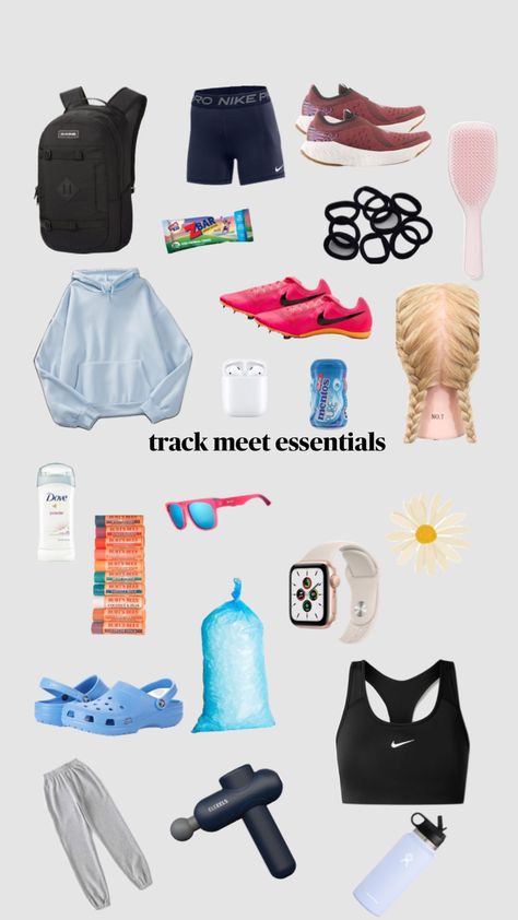 track meet essentials Track Meet Essentials, Field Hockey Outfits, Track Workout Training, Track Bag, Cute Running Outfit, Track Outfits, Track And Field Sports, Athlete Motivation, Athletics Track