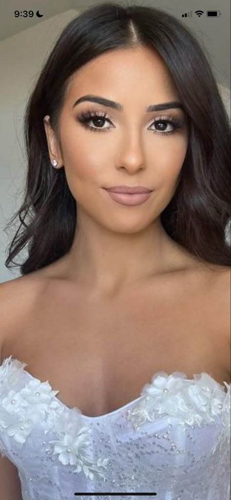 Full Glam Natural Makeup, Bridesmaid Makeup For Black Dress, Natural Makeup For Dark Brown Eyes, Wedding Makeup For Black Eyes, Simple Glam Wedding Makeup, Bridal Make Up Brunette Brown Eyes, Bridal Make Up Natural Brown Eyes, Soft Glam Engagement Makeup, Bridesmaid Makeup Cool Tones