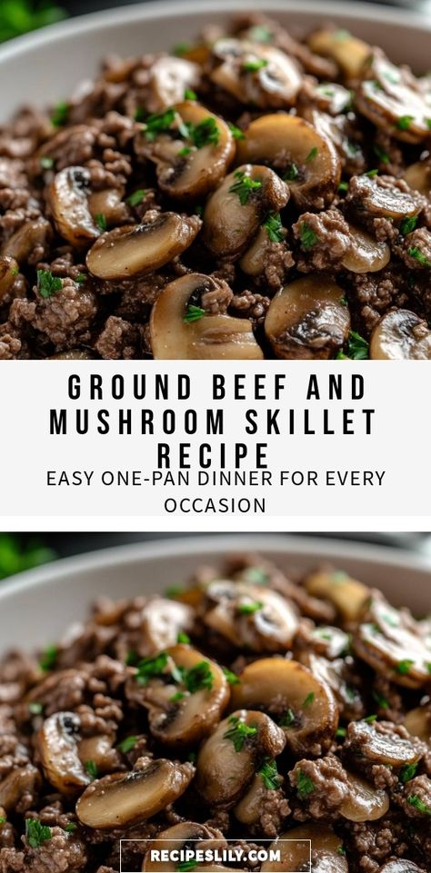 I love how quick and simple this Ground Beef and Mushroom Skillet recipe is! Perfect for busy weeknights, it brings together tender ground beef and savory mushrooms in one pan. With just a few ingredients and minimal cleanup, it's an easy meal for any occasion that the whole family will enjoy! Meals With Minimal Ingredients, Beyond Beef Crumbles Recipes, Easy Recipes With Ground Beef Healthy, Meal Prep Dinner Ground Beef, Ground Beef Slow Cooker Recipes Healthy, Ground Beef Recipes Cream Of Mushroom, Easy Paleo Ground Beef Recipes, Mushroom And Ground Turkey, Ground Meat Bowls