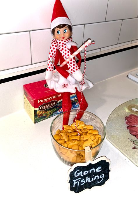 Elf On The Shelf Ideas Goldfish, Elf On Shelf Fishing Goldfish, Elf On The Shelf With Pez Dispenser, Elf On The Shelf Gone Fishing, Elf Gone Fishing, Elf On The Shelf Fishing Goldfish, Elf On The Shelf Ideas Fishing, Elf On Shelf Fishing, Elf On The Shelf Goldfish