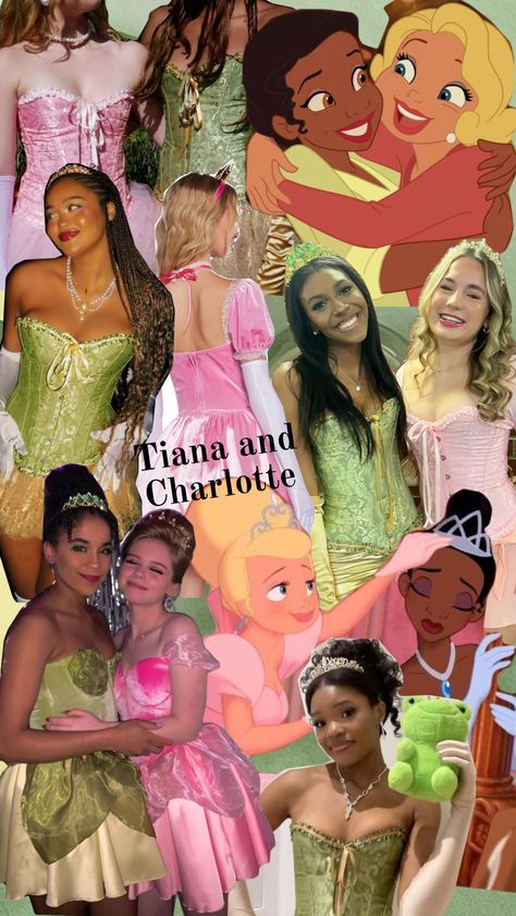 #tianaandcharlotte #Tiana #Charlotte #princessandthefrog ##duocostume Charlotte Halloween Costume, Princess Tiana And Charlotte, Tiana And Charlotte Costume Ideas, Charlotte Princess And The Frog Costume, Charlotte And Tiana, Princess Tiana And Charlotte Costume, Tiana And Lottie Halloween Costume, Lottie And Tiana, Tiana Inspired Halloween Costume