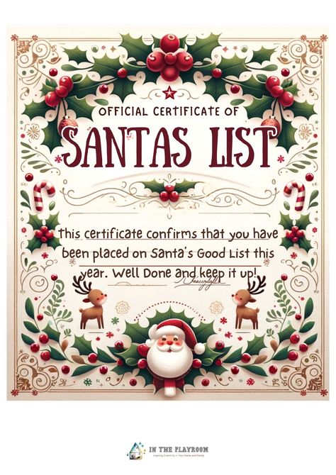 Celebrate Your Child's Spot on Santa's Good List with Free Printable Certificates! - In The Playroom Free Printable Certificates, Santa Letters, Santa Coloring Pages, Nice List Certificate, Printable Snowman, Santa's Nice List, Days To Christmas, Free Printable Letters, Printables Free Kids