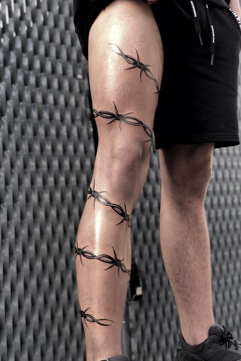 Wrapped Tattoo, Barbed Wire Tattoo, Thigh Tattoo Men, Wire Tattoo, Thorn Tattoo, Barbed Wire Tattoos, Chain Tattoo, Wrap Tattoo, London Tattoo