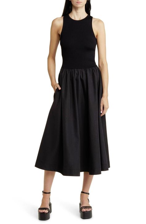 32 Chic Nordstrom Items a Fashion Person Would Love | Who What Wear Black Tank Dress Outfit, Tank Dress Outfit, Denim Sundress, Tank Dresses Outfit, Black Sundress, Mixed Media Dress, Midi Tank Dress, Black Tank Dress, Affordable Dresses