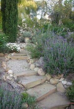 Landscape Edging Stone, Drought Resistant Landscaping, Mediterranean Garden Design, Tuscan Landscape, Provence Garden, Sloped Garden, House Details, Garden Steps, Inground Pool