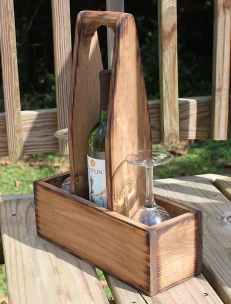 DIY reclaimed wood wine bottle and glass caddy - DIY projects for everyone!