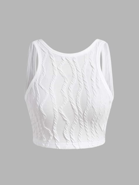 Solid Crop Tank Top White Sexy   Knitted Fabric Plain Tank Slight Stretch  Women Clothing, size features are:Bust: ,Length: ,Sleeve Length: Clothe Shop, Form Fitting Black Dress, Crop Top Blanc, Textured Crop, Spring Summer Capsule Wardrobe, White Things, High Waist Sports Leggings, High Leg Swimsuit, Kpop Clothes