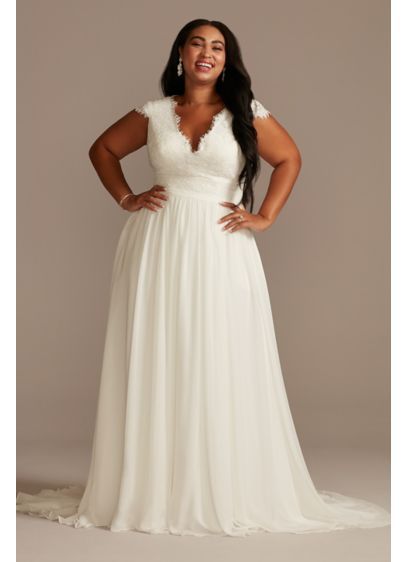 Lace Illusion Back Chiffon Tall Plus Wedding Dress 4XL9WG4011DB Wedding Dresses Under 500, Plus Wedding Dresses, Davids Bridal Wedding Dresses, Plus Size Wedding Dress, Wedding Dress Style, Chiffon Wedding Dress, V Neck Wedding Dress, Affordable Wedding Dresses, Tea Length Dresses