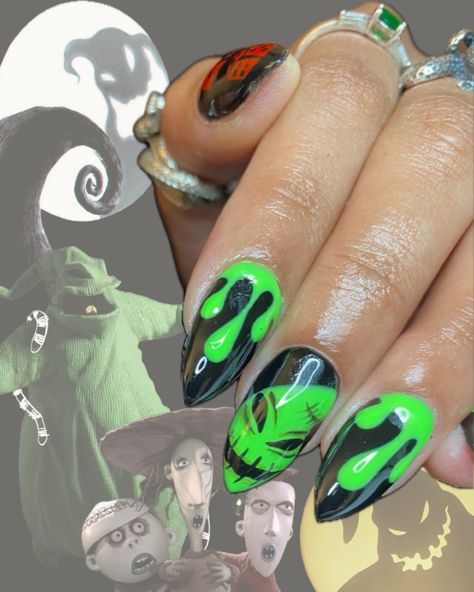 #thenightmarebeforechristmas #oogieboogie #nails #nailart #nailsofinstagram #halloween #halloweenvibes #halloweennails #halloweenideas Oogie Boogie Nails Almond, Oogie Boogie Nails, Boogie Nails, Fall Nail Inspo, Oogie Boogie, Fall Nail, Nails Nailart, Halloween Nails, Almond Nails