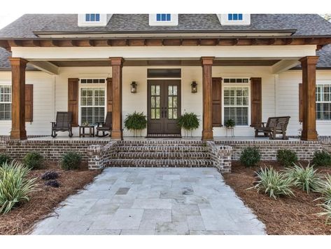 White Painted Brick House Exterior Ranch, Ranch With Garage Addition, Vinyl And Brick House Exterior, Brick Skirting House Exterior, Brick Carport, White Ranch House Exterior, Ranch Style Homes Exterior Remodel, Brick Ranch Exterior Makeover, Half Brick Half Siding Exterior